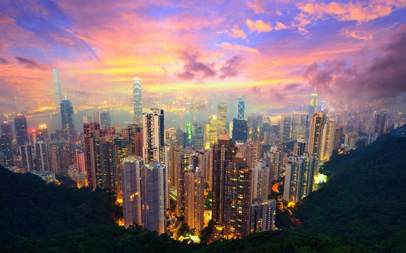 Гонконг на закате, вид с пика Виктории