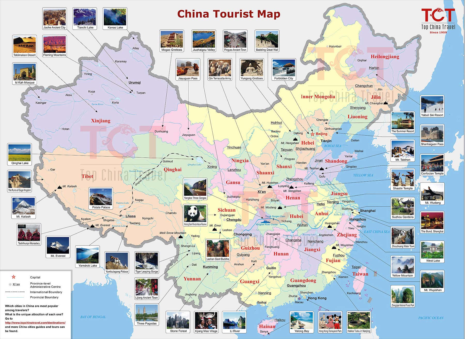 Карта Китая с достопримечательностями