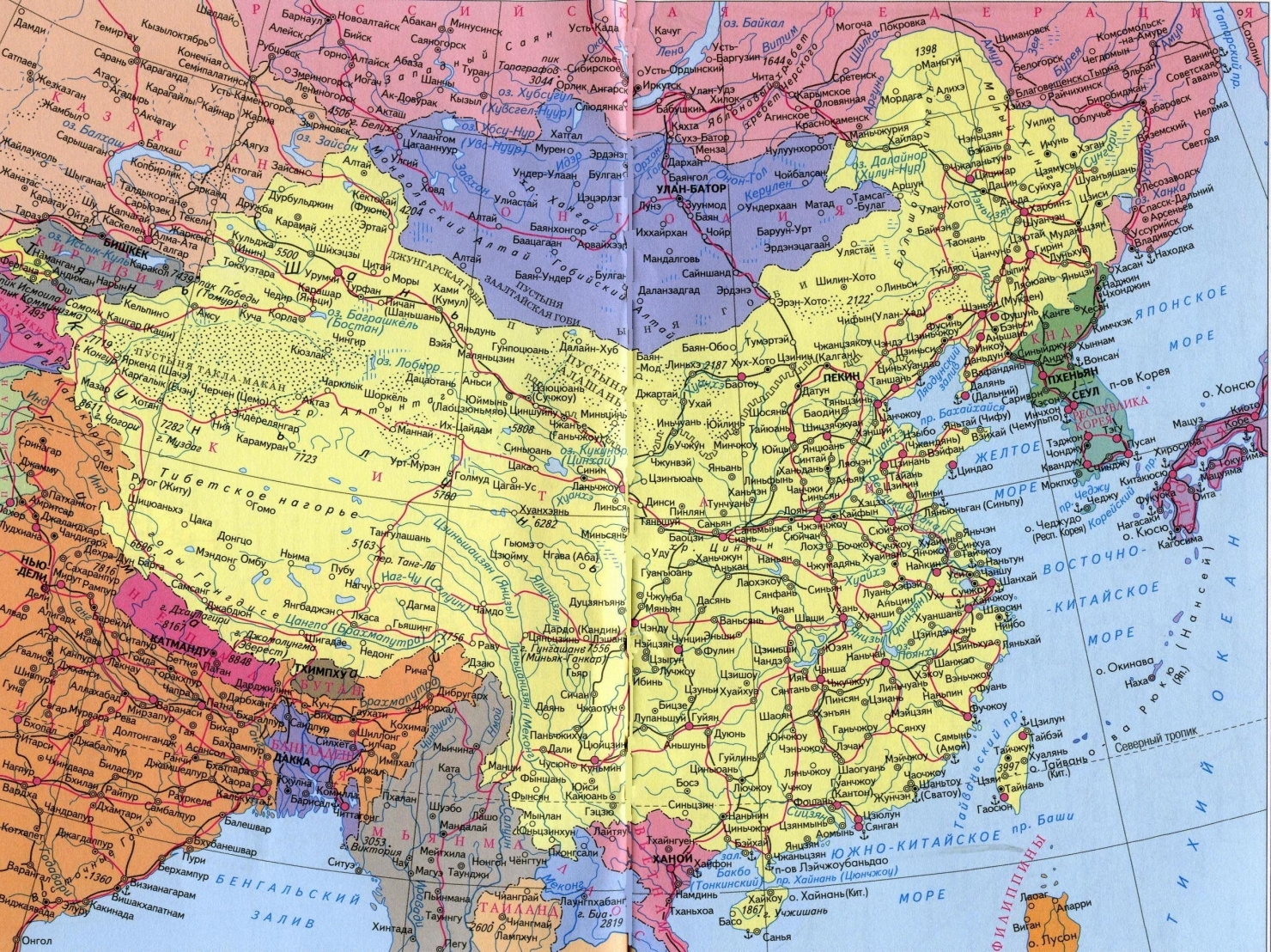 Подробная карта Китая