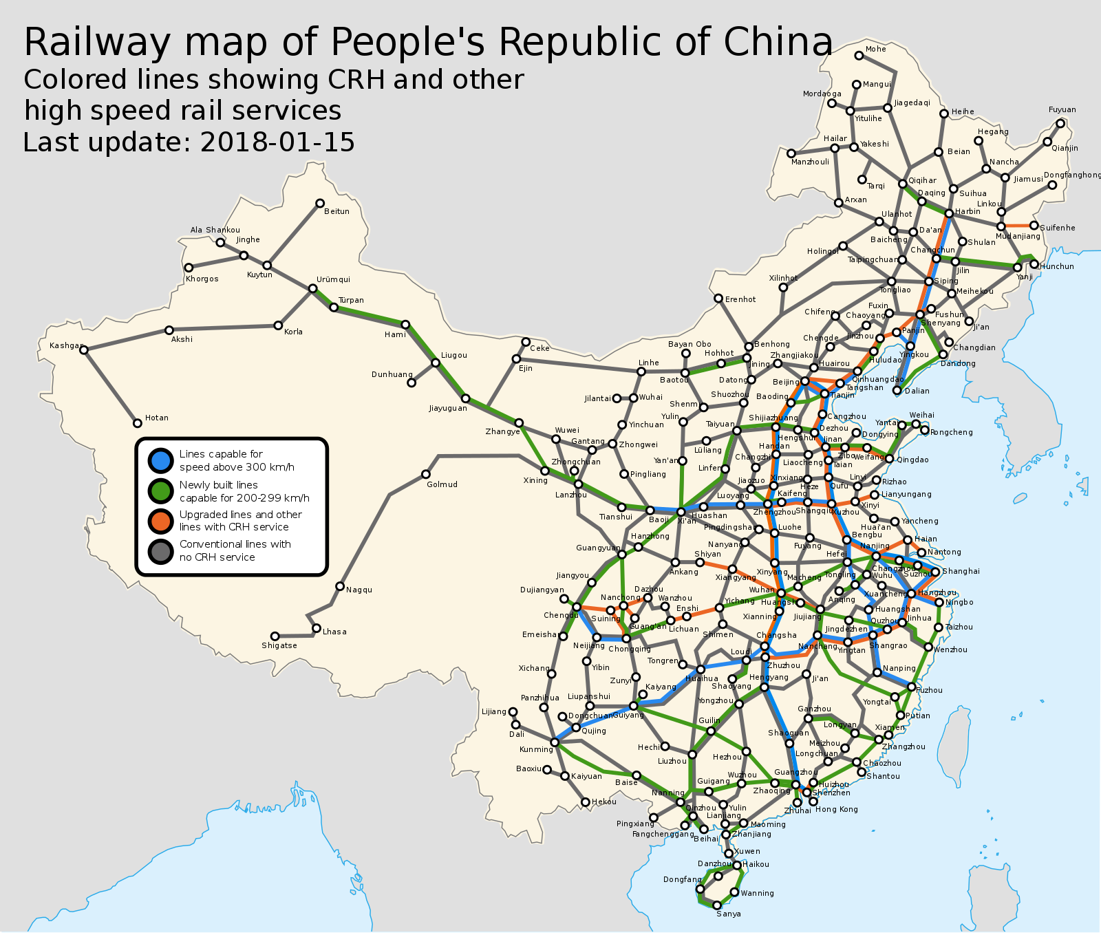 Карта железных дорог Китая