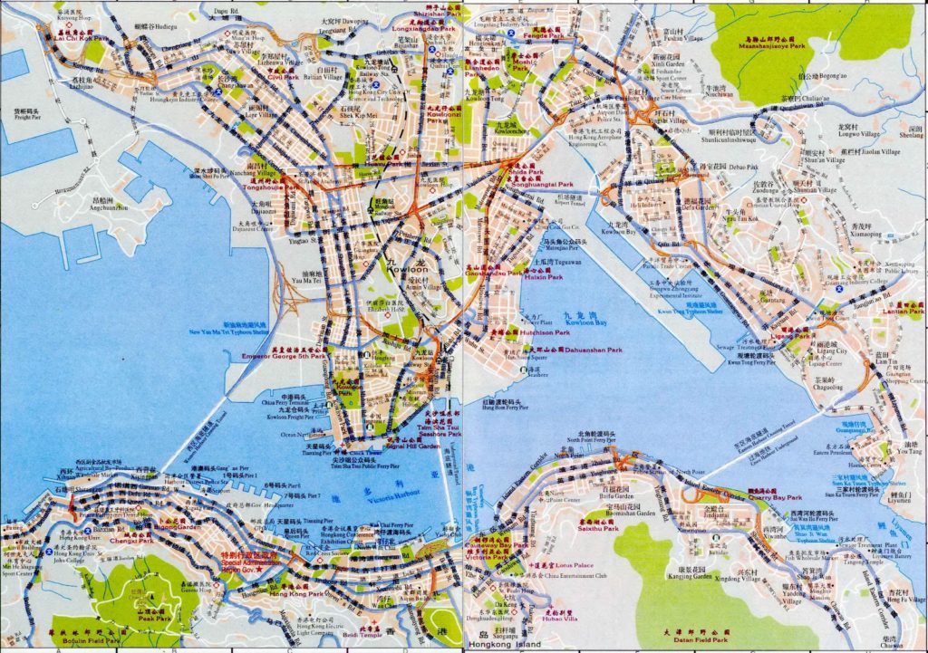 Подробная карта города Гонконг, Китай