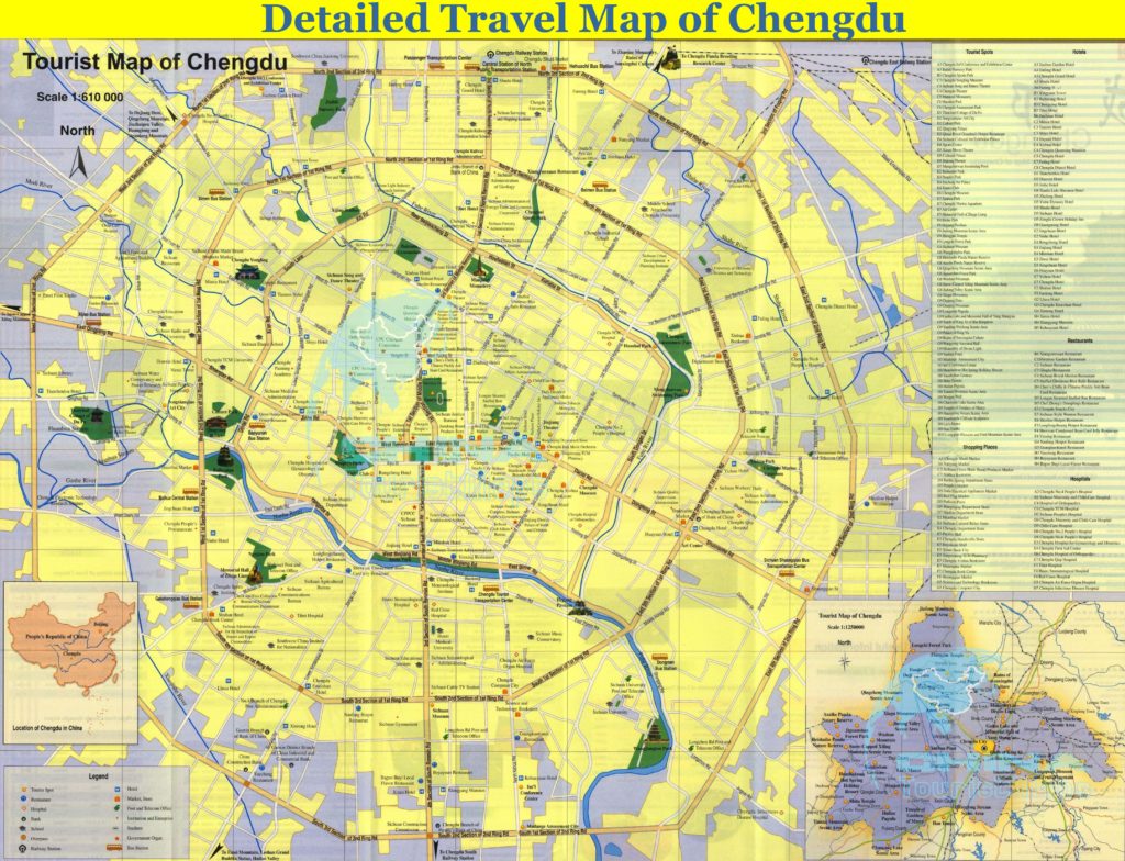 Карта Чэнду с достопримечательностями