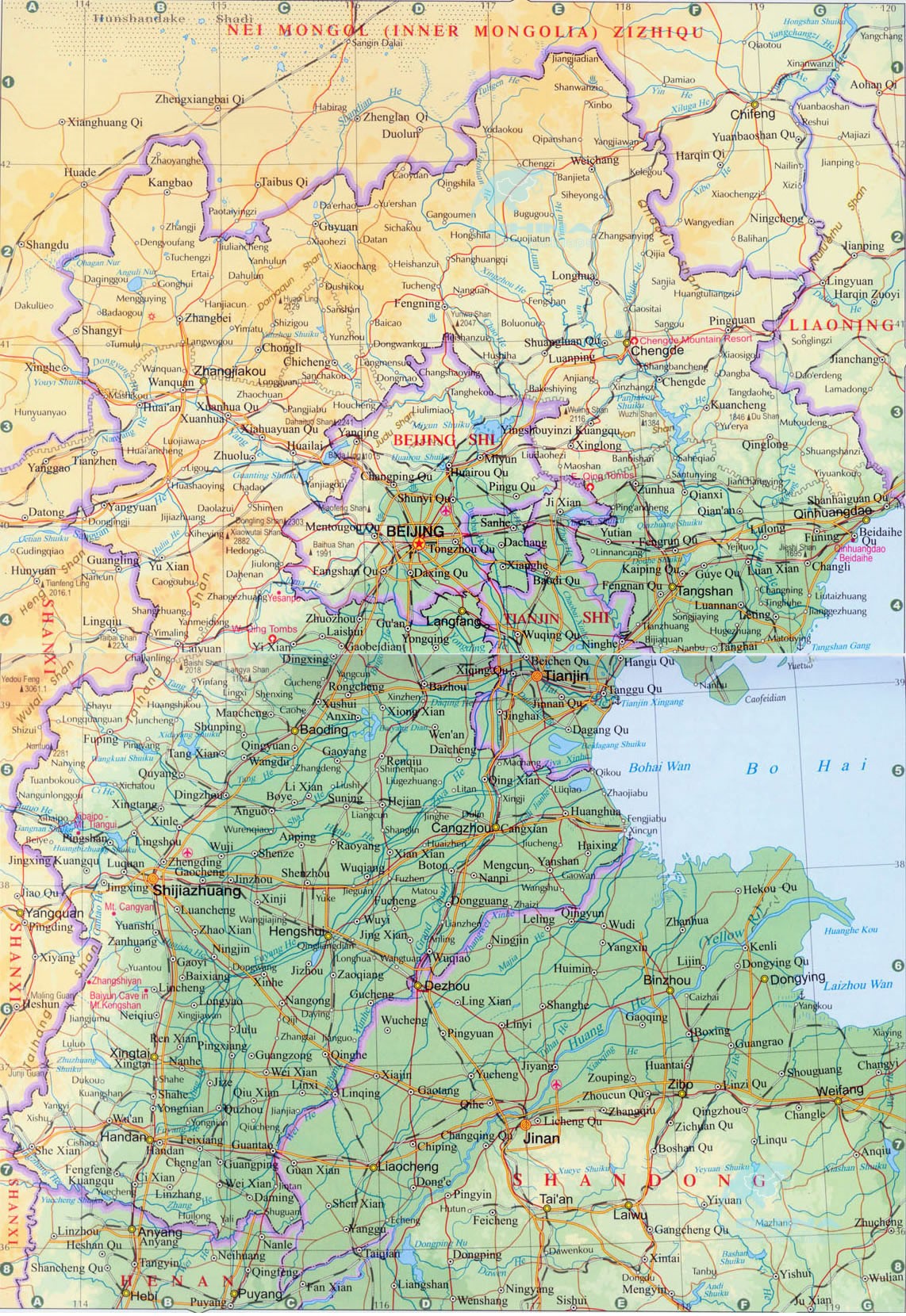 Карта провинции Хэбэй в Китае